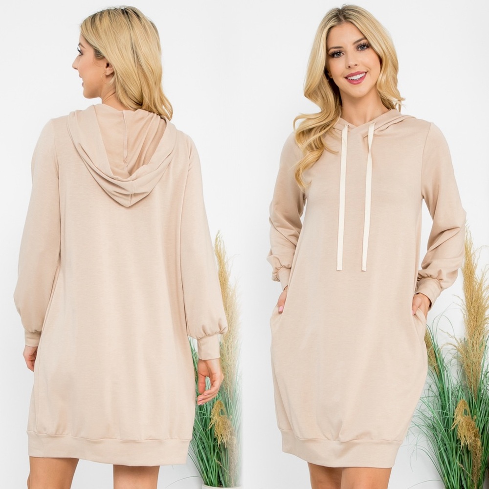 Light tan Hoodie tunic versatile dress - Picture 1 of 8